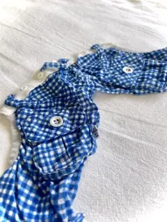 犬服 青と白のチェック柄 オーバーオール