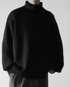 RUUBON リラックス タートルネック ニット 【ブラック】 Mサイズ