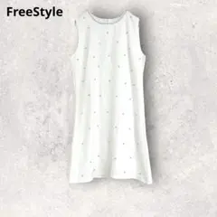 フリースタイル　ノースリーブワンピース　ひざ丈　ホワイト　S ビジュードレス