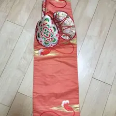 綴れ帯 八寸 名古屋帯 松葉仕立て ヴィンテージ オレンジ ピンク 