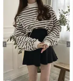 GRL ボーダー柄モックネックボリュームスリーブロンt fo1711