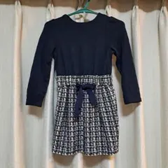 【グリーンレーベルリラクシング】ネイビー チェック柄 ワンピース 115cm