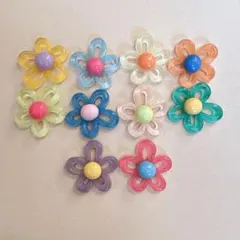 立体カラフル花形デコレーションパーツ10個セット