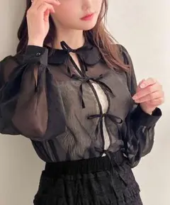 シフォン シースルーブラウス ブラック　シアーシャツ