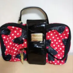 【美品】BetseyJohnson 赤ドット リボン柄 バニティポーチ