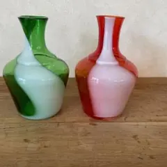 昭和レトロアンティーク水差し赤緑ペアセットマーブル