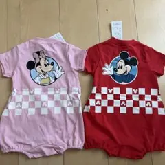 新品　70 ミッキー　ミニー　半袖　祭　ロンパース　双子　お揃い