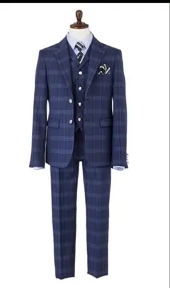 卒業式　男子　チェック柄スーツ 160cm 美品