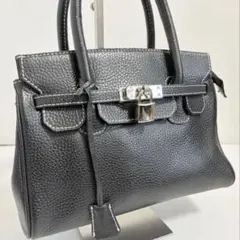 黒 レザー ハンドバッグ ロック付き