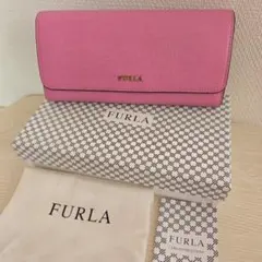 FURLA フルラ 薄型 長財布 レザー ピンク ゴールド金具 美品 証明書付 