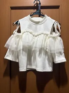 【NICE CLAUP】オフショルダー フリル Tシャツ ホワイト