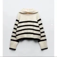 ZARA ザラ ストライプ柄ウール混セーター フーディー プルオーバー ボーダー