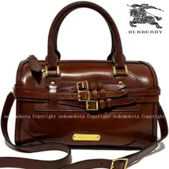 バーバリー 2WAY レザー ミニ ボストンバッグ ハンドバッグ レディース