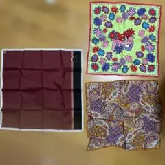 ハンカチセット（ワインレッド・花柄・ペイズリー柄）