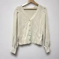natural couture メッシュ編みクリア釦長袖カーデのサムネイル
