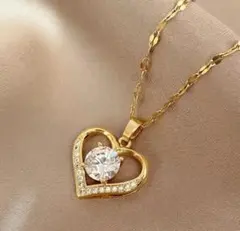 サージカルステンレス ゴール ネックレス 【爆売れ】 czダイヤ✨ 大きいハート