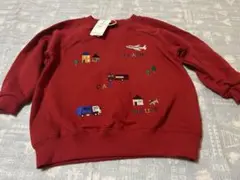 petit main 乗り物 刺繍 トレーナー レッド 100cm