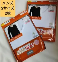 CLOSSHI FIBER HEAT メンズ 長袖V首 S 2枚 白 しまむら