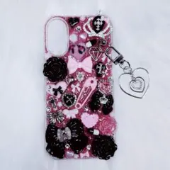 iPhone17ケース デコケース デコ電 黒 ピンク 平成女児 地雷系 ギャル