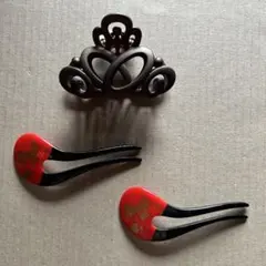 髪留め かんざし 和装髪飾りセット 赤黒 茶 花柄 レトロ調 コスプレ衣装