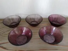 昭和 レトロ   紫 プレシスガラス器   5点セット