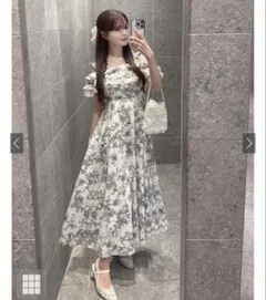 GRL 花柄フリルオフショルダーフレアワンピース[ru1244]