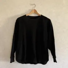 UNIQLO ブラック ワッフルクルーネックＴ（長袖）