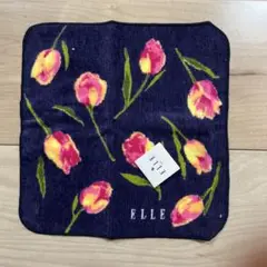【新品未使用】ELLE 花柄タオルハンカチ ネイビー グレー