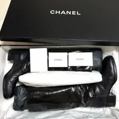 CHANEL ブラックレザー ロングブーツ
