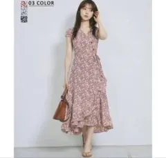 BASEMENT 花柄 カシュクールワンピース 半袖