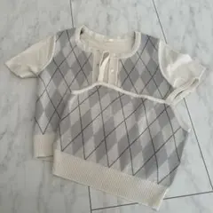 GU アーガイル柄 ニット 半袖 トップス Sサイズ