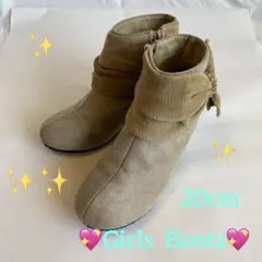 女の子用/ショートブーツ/ベージュ/リボン/20cm