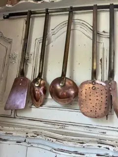 未使用　保管品　フランス製アンティーク小型の銅鍋 人気のコッパーパン（銅製フライパン）6点セット フランス