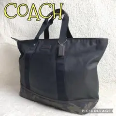 【極美品】⭐️COACH⭐️PVC レザー トートバッグ カモフラージュ 黒　大容量