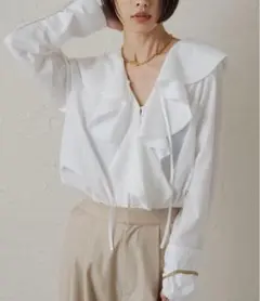 ラウンジドレス　フリルカラーシャツ