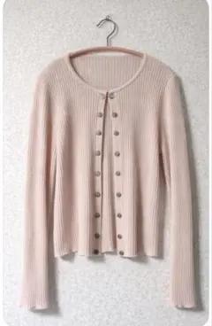 BRODIAEA 淡いピンクのリブニットカーディガン　縦リブでスッキリ見え　Ｌ