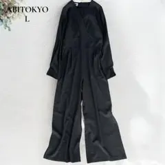 ABITOKYO オールインワン　Ｖネック　袖タック美シルエット　ブラック　L