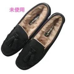 【未使用】 銀座かねまつ ブラック インナーファードライビングシューズ モカシン