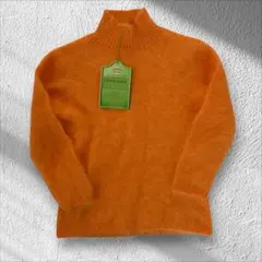 【美品】アンゴラ80% ふわふわ シャギーニット ハイネック オレンジ【F92】