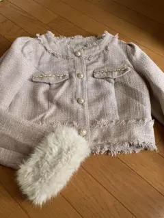 難あり　NOMAE ノーカラーツイードジャケット ピンク　ファーつき