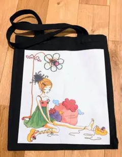 ※難あり※★新品★ご近所　みかこ　イラスト付き　黒　キャンバストートバッグ