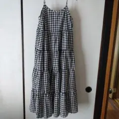 チェック柄 キャミワンピース　美品　ロングワンピース　Lサイズ