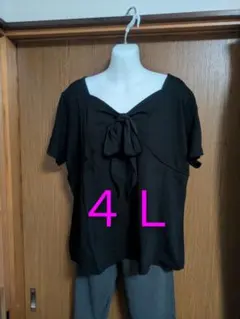 リボン付カットソー ４Ｌ ブラック
