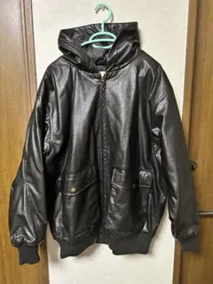 Java ブラックフード付き合皮ジャケット