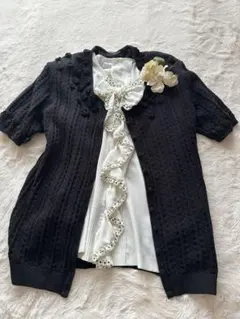 INGEBORG フラワーモチーフ　半袖カーディガン