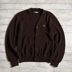 糸巻きタグ　70s LACOSTE USA製 茶 アクリルカーディガンメンズ古着