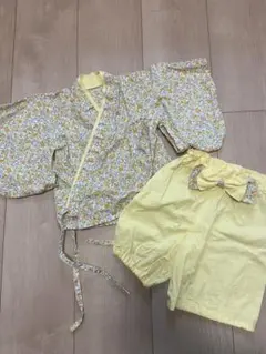 花柄着物スタイルセット 60〜70cm 黄色