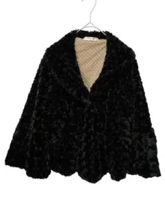 【A0134】sur les nuages 黒ファーカーディガン M　ポンチョ風