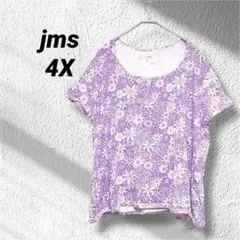 jms フラワープリント トップス 4X パープル