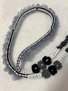 スマホショルダーストラップ ハンドメイド マクラメ モノクロ